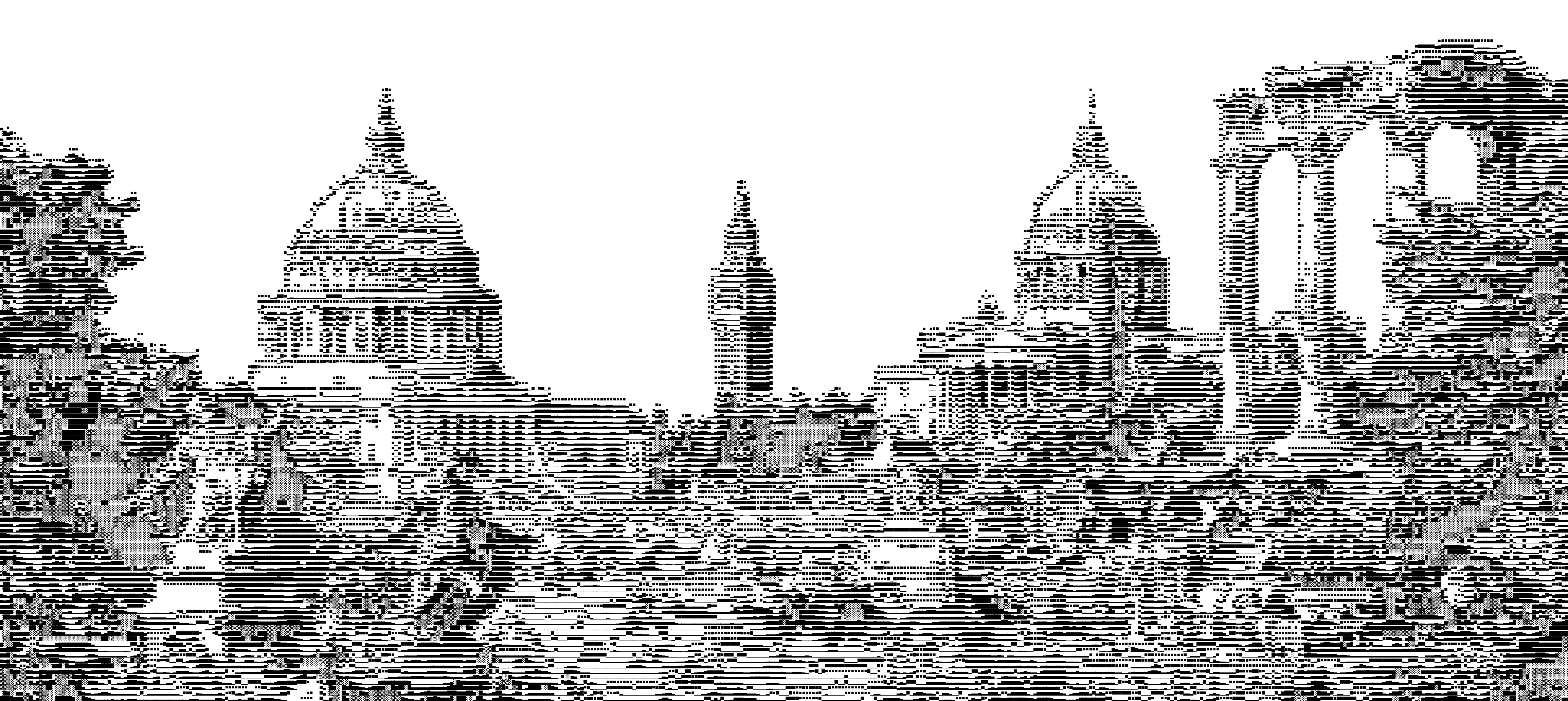 ASCII skyline of classical domes, a column, and ancient ruins